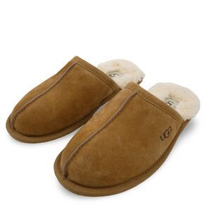 UGG Scuff Suede Women 6 Slippers Chestnut Sheepskin Shearling Lining House Shoes